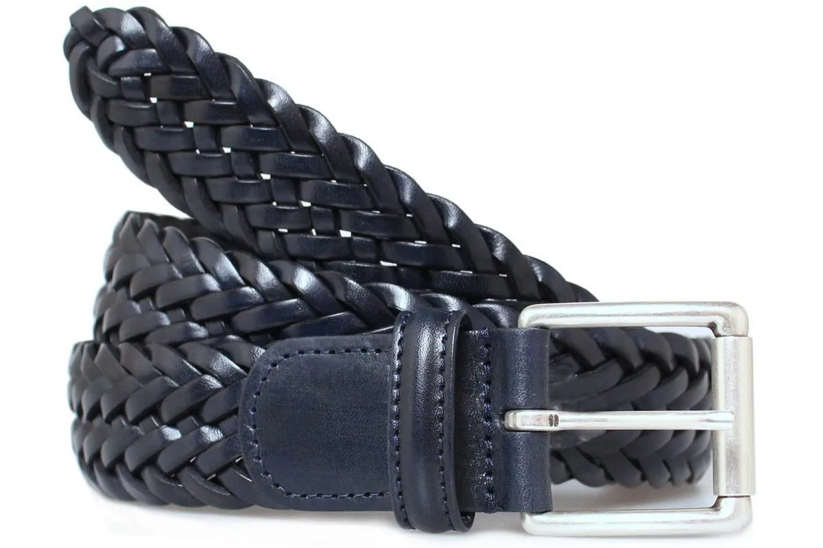 Navy Woven Leather Belt