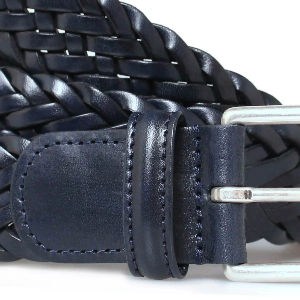 Navy Woven Leather Belt