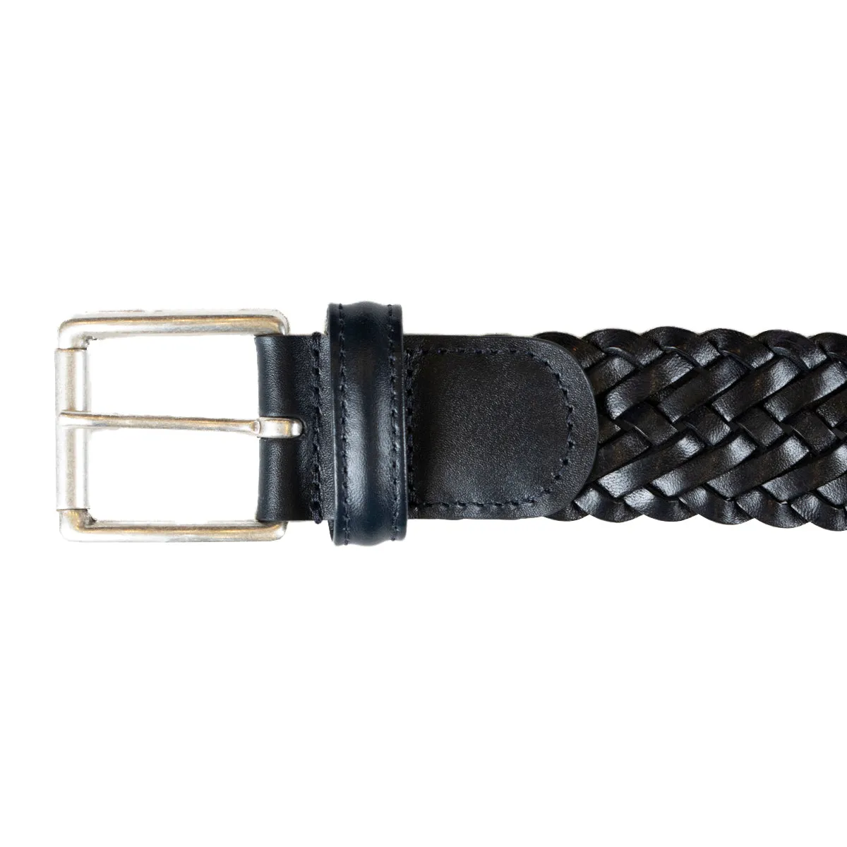 Navy Woven Leather Belt