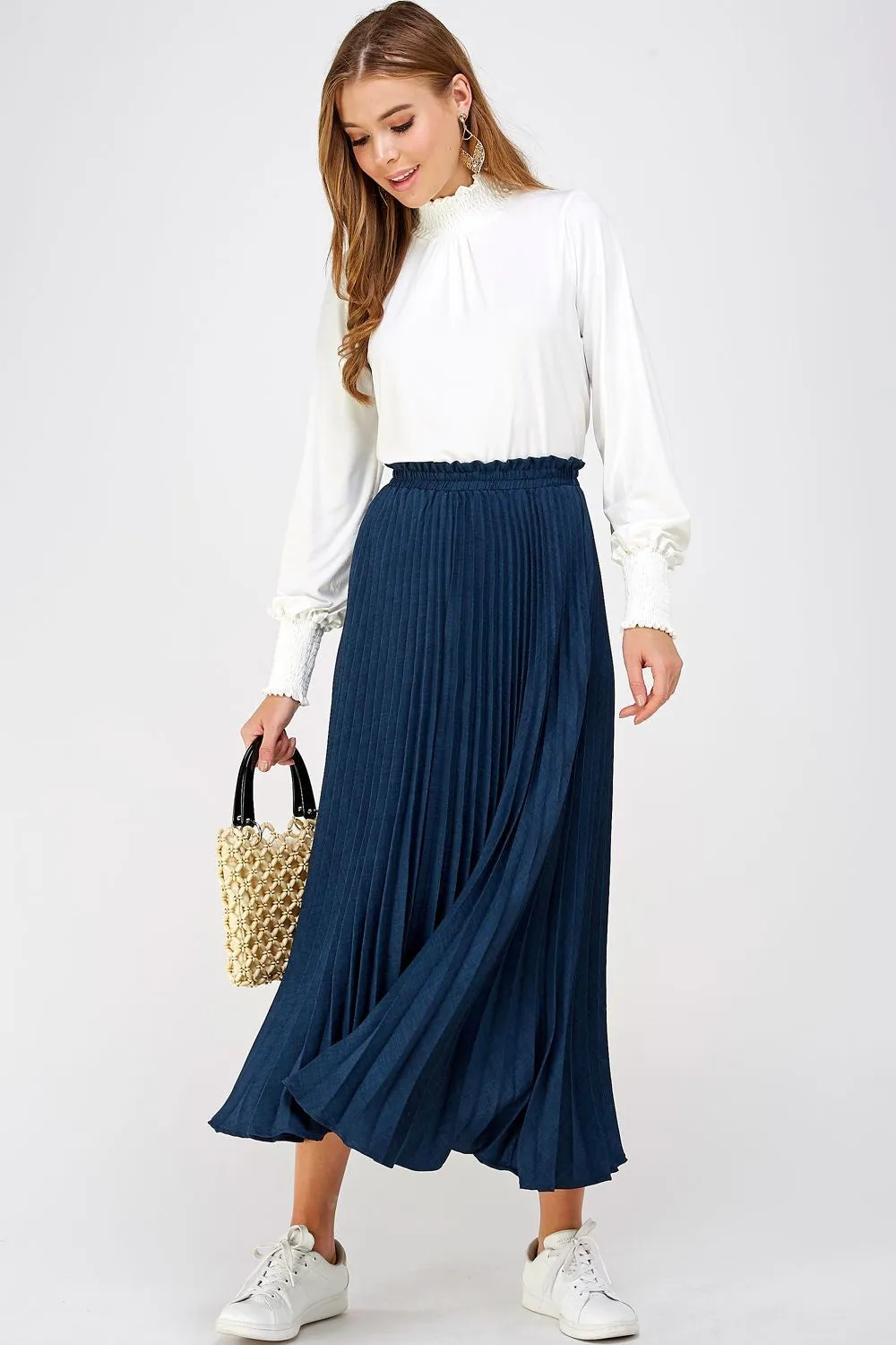 Nora Pleated Skirt in Navy