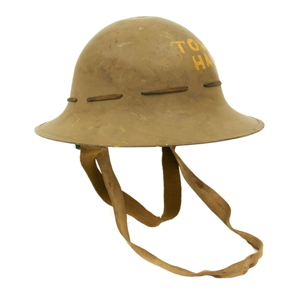 Original British WWII Civil Defense Helmet for Air Raid Use - Marked TOWN HALL