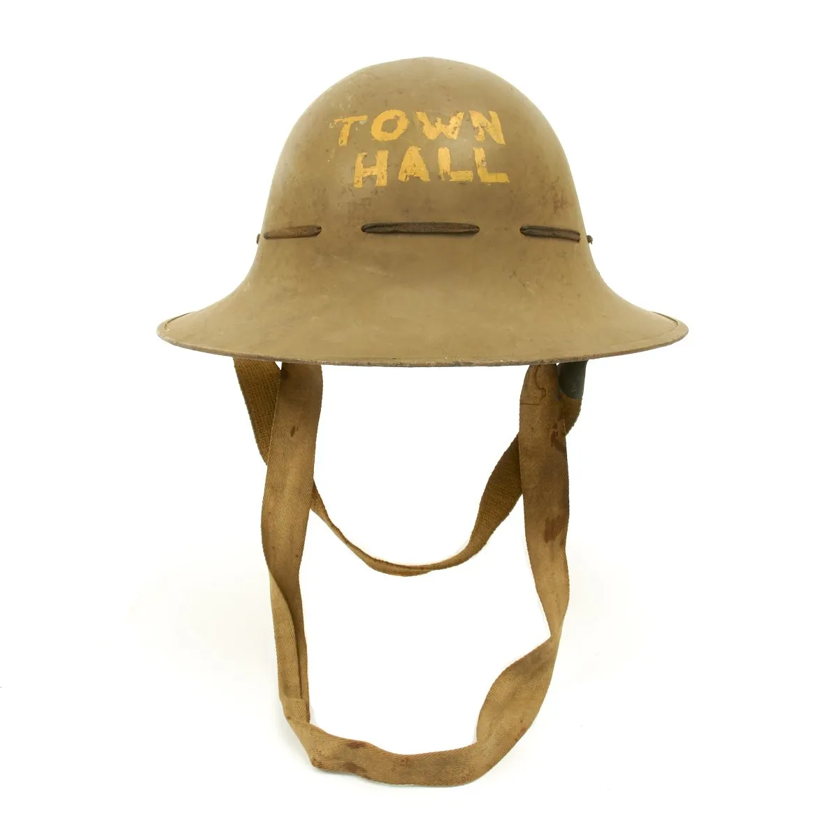 Original British WWII Civil Defense Helmet for Air Raid Use - Marked TOWN HALL