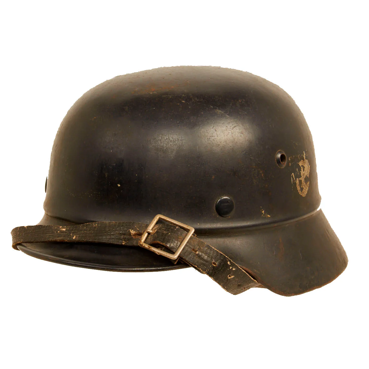 Original German WWII Beaded M35 NSDAP Double Decal Civic Police Steel Helmet - marked EF66