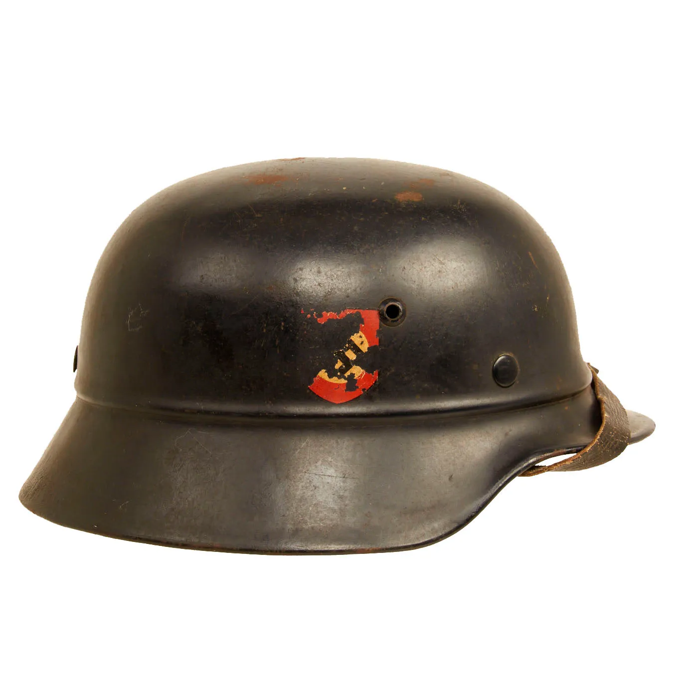 Original German WWII Beaded M35 NSDAP Double Decal Civic Police Steel Helmet - marked EF66