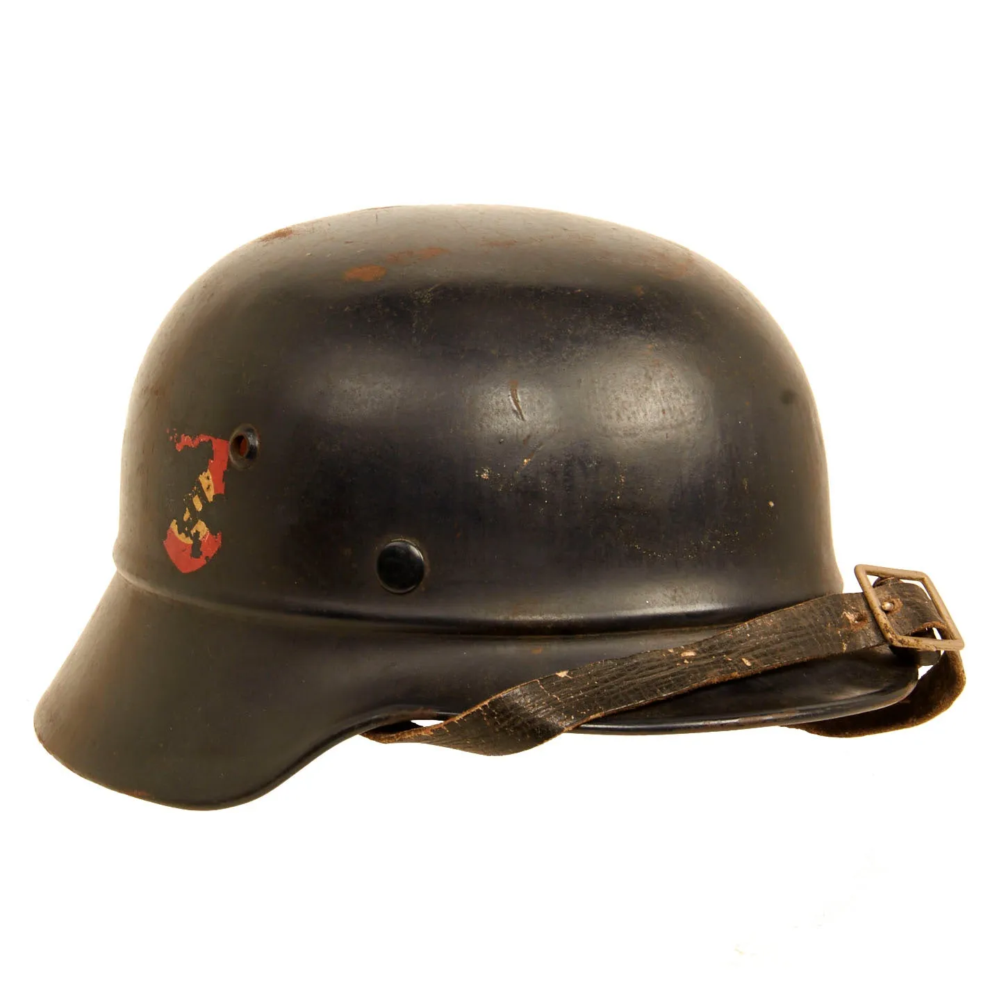 Original German WWII Beaded M35 NSDAP Double Decal Civic Police Steel Helmet - marked EF66