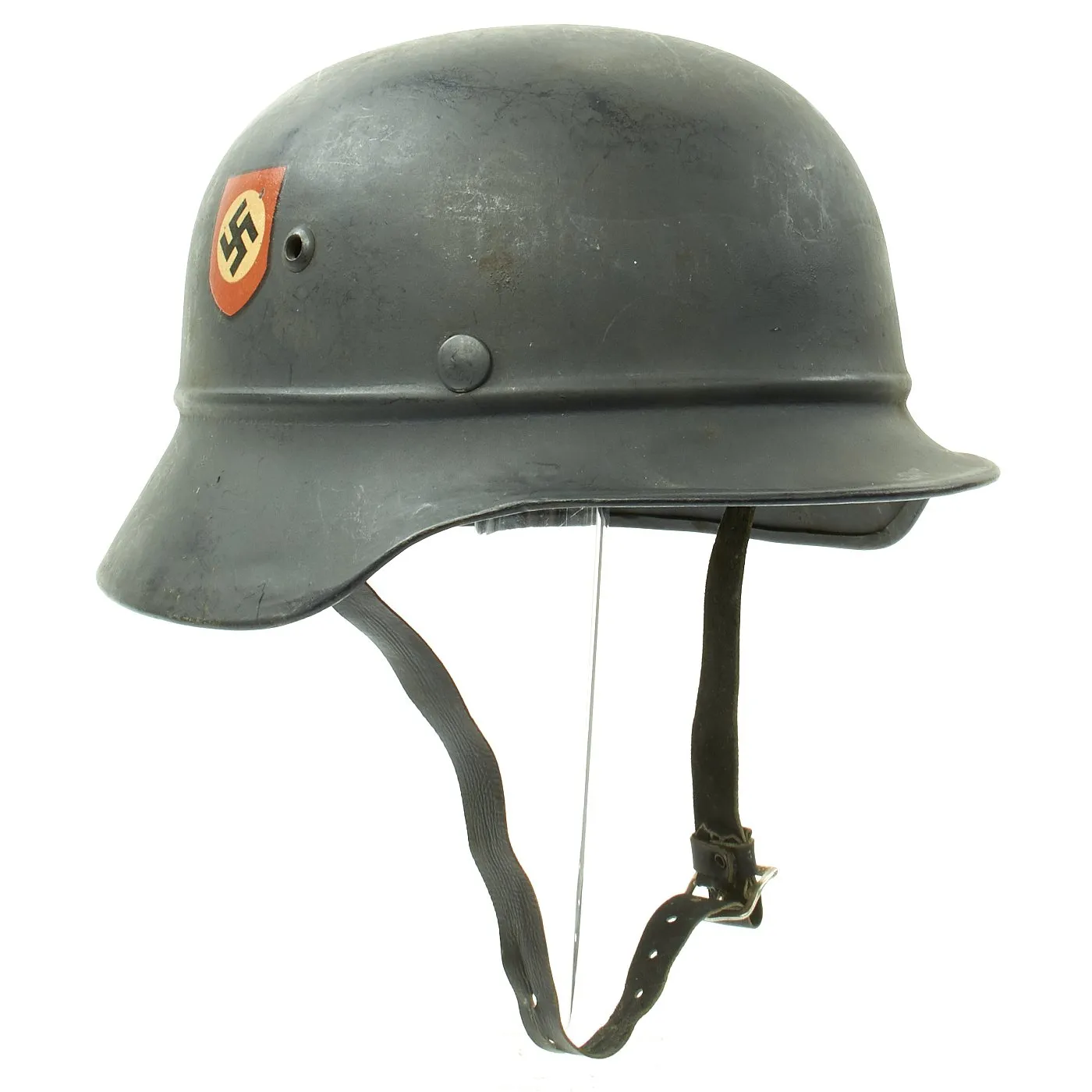 Original German WWII Beaded M35 NSDAP Double Decal Civic Police Steel Helmet - size 57 Liner