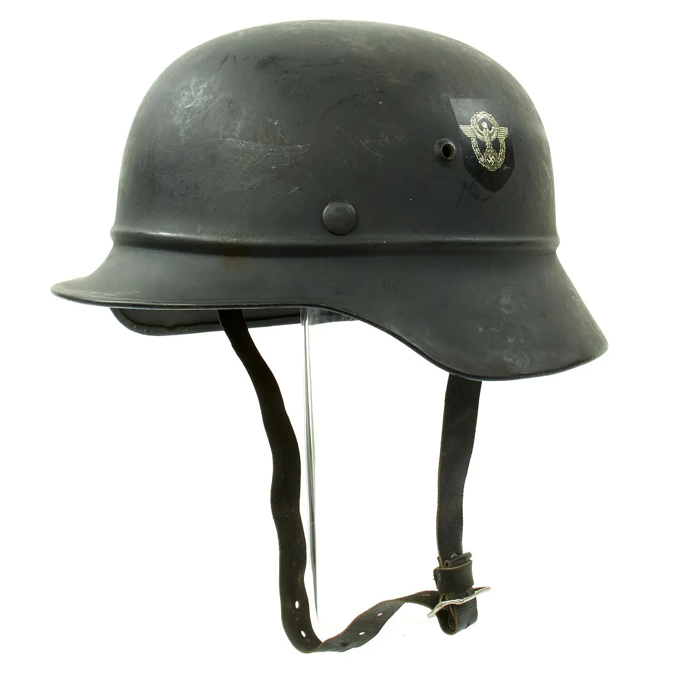 Original German WWII Beaded M35 NSDAP Double Decal Civic Police Steel Helmet - size 57 Liner