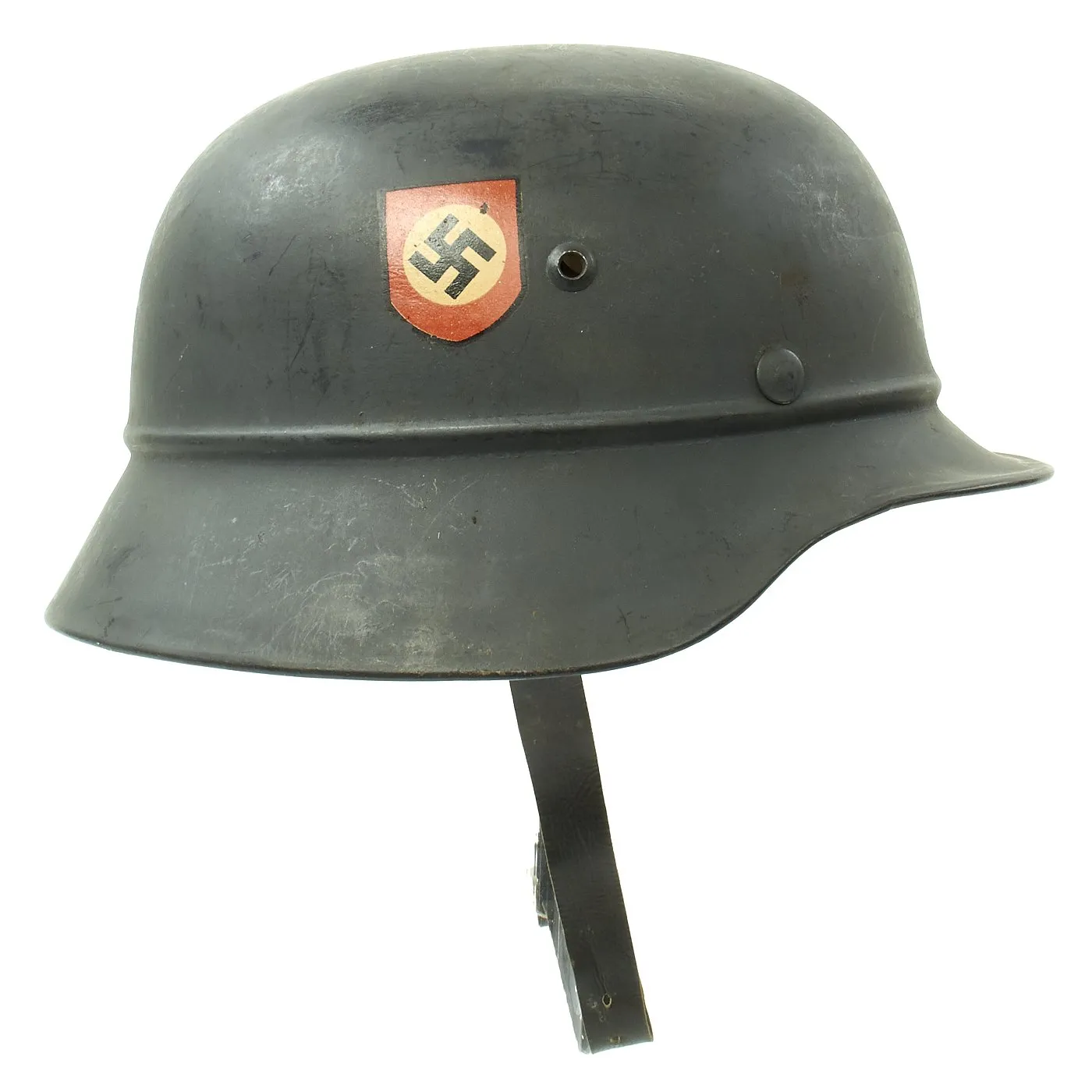 Original German WWII Beaded M35 NSDAP Double Decal Civic Police Steel Helmet - size 57 Liner