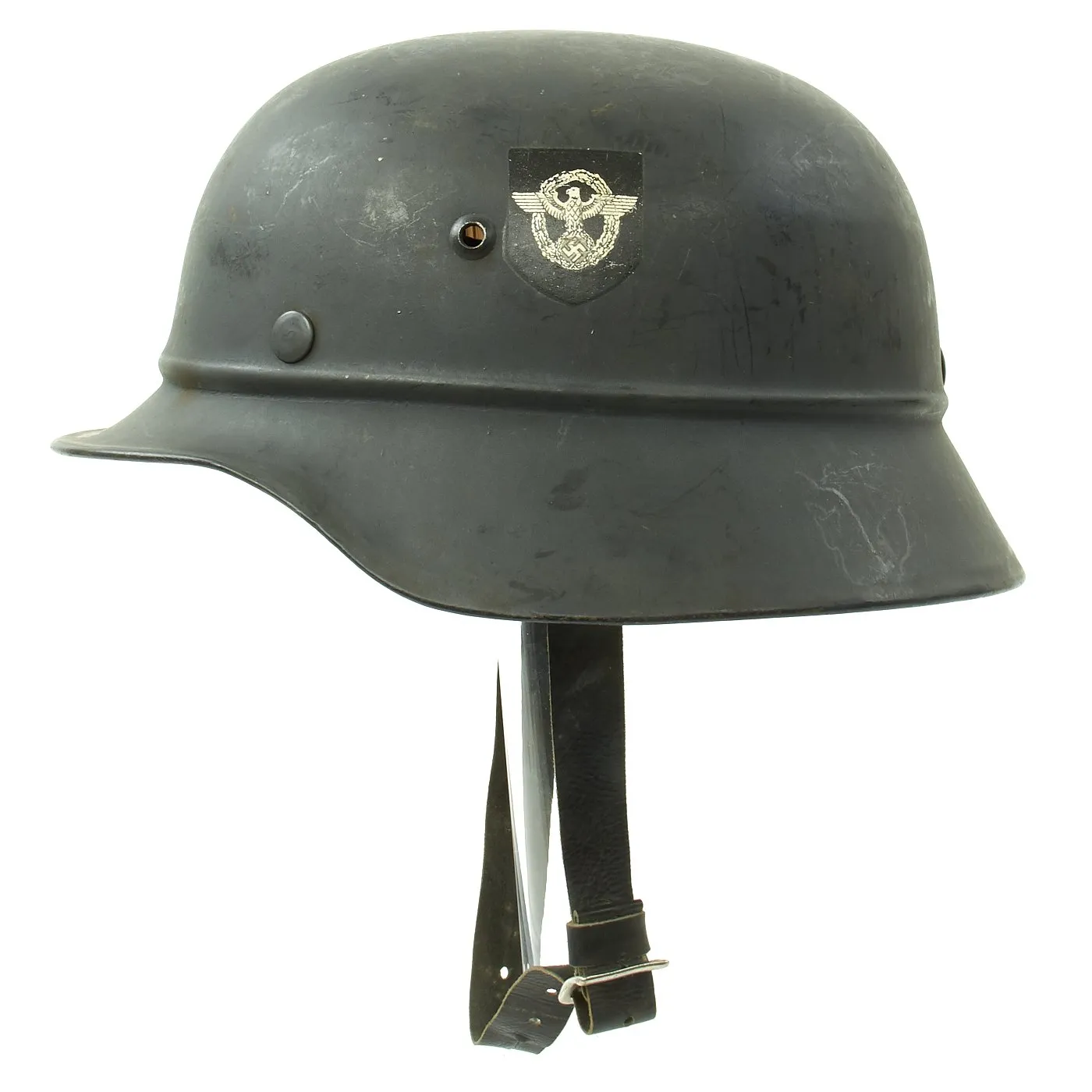 Original German WWII Beaded M35 NSDAP Double Decal Civic Police Steel Helmet - size 57 Liner