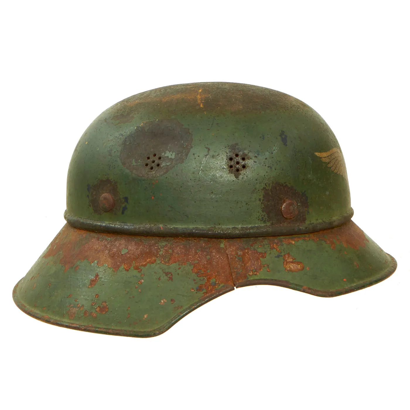 Original German WWII Green Painted "Battlefield Pickup" M38 Luftschutz Beaded Gladiator Air Defense Helmet Shell