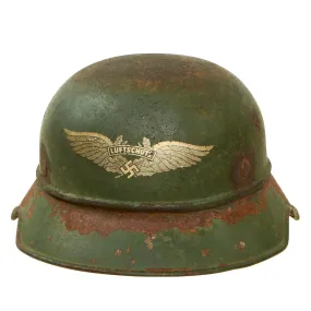 Original German WWII Green Painted "Battlefield Pickup" M38 Luftschutz Beaded Gladiator Air Defense Helmet Shell