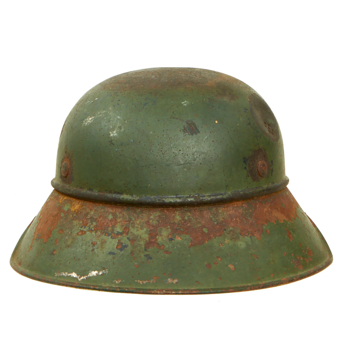 Original German WWII Green Painted "Battlefield Pickup" M38 Luftschutz Beaded Gladiator Air Defense Helmet Shell