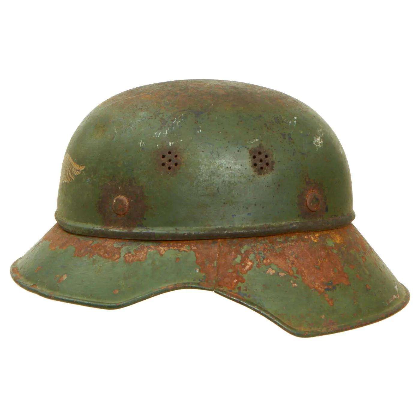 Original German WWII Green Painted "Battlefield Pickup" M38 Luftschutz Beaded Gladiator Air Defense Helmet Shell