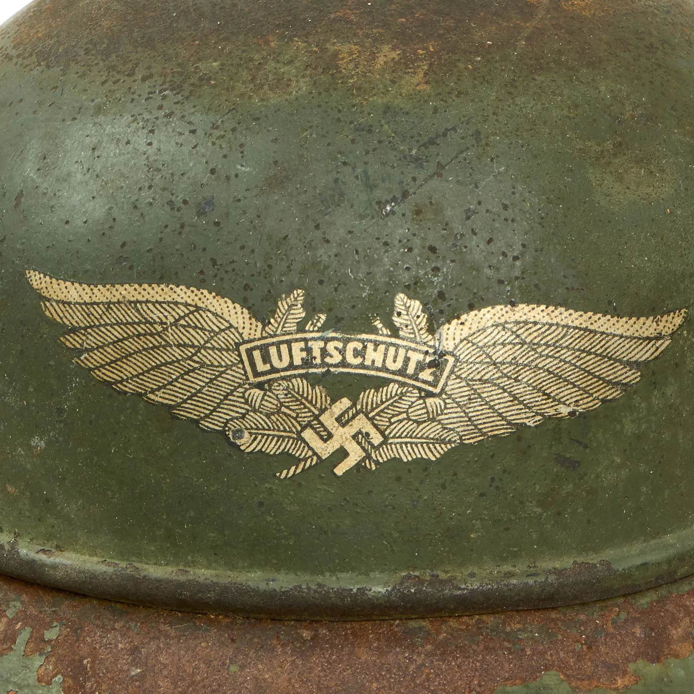 Original German WWII Green Painted "Battlefield Pickup" M38 Luftschutz Beaded Gladiator Air Defense Helmet Shell