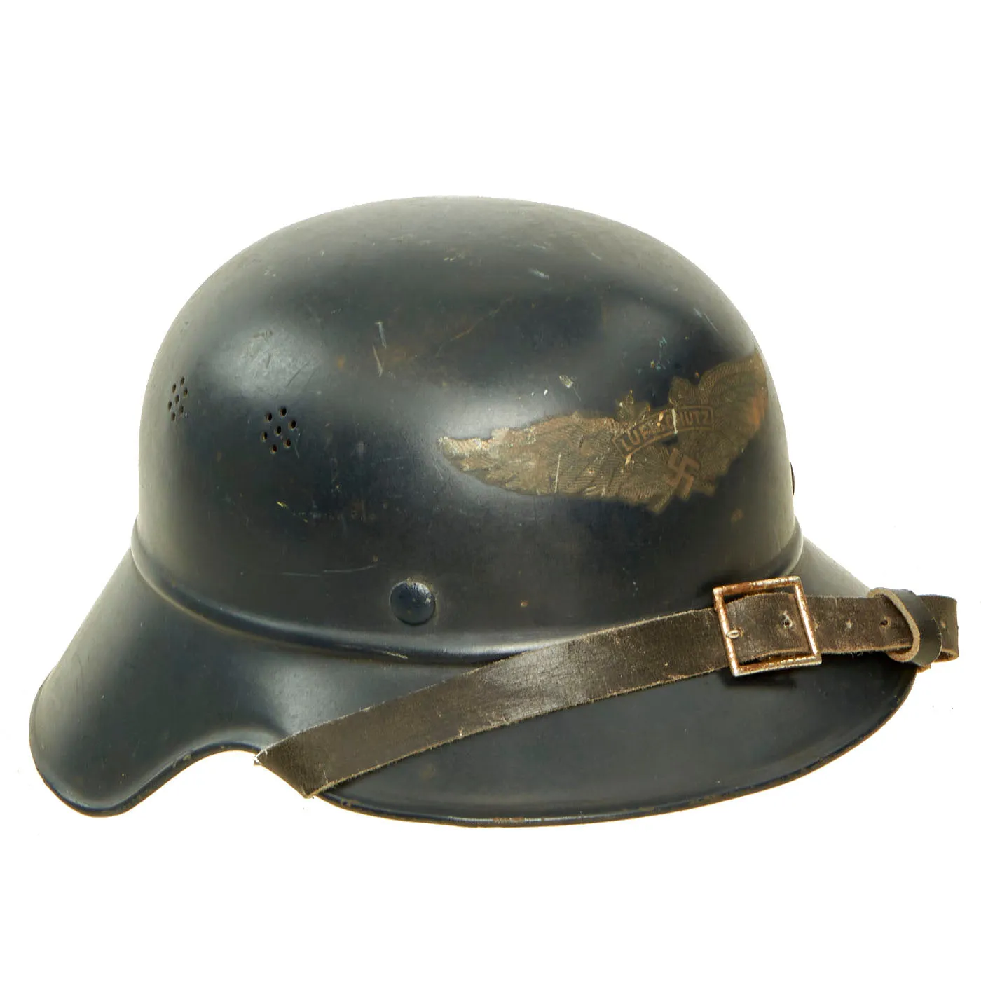 Original German WWII M38 Luftschutz Beaded Gladiator Air Defense Helmet with Single Piece Shell - dated 1939