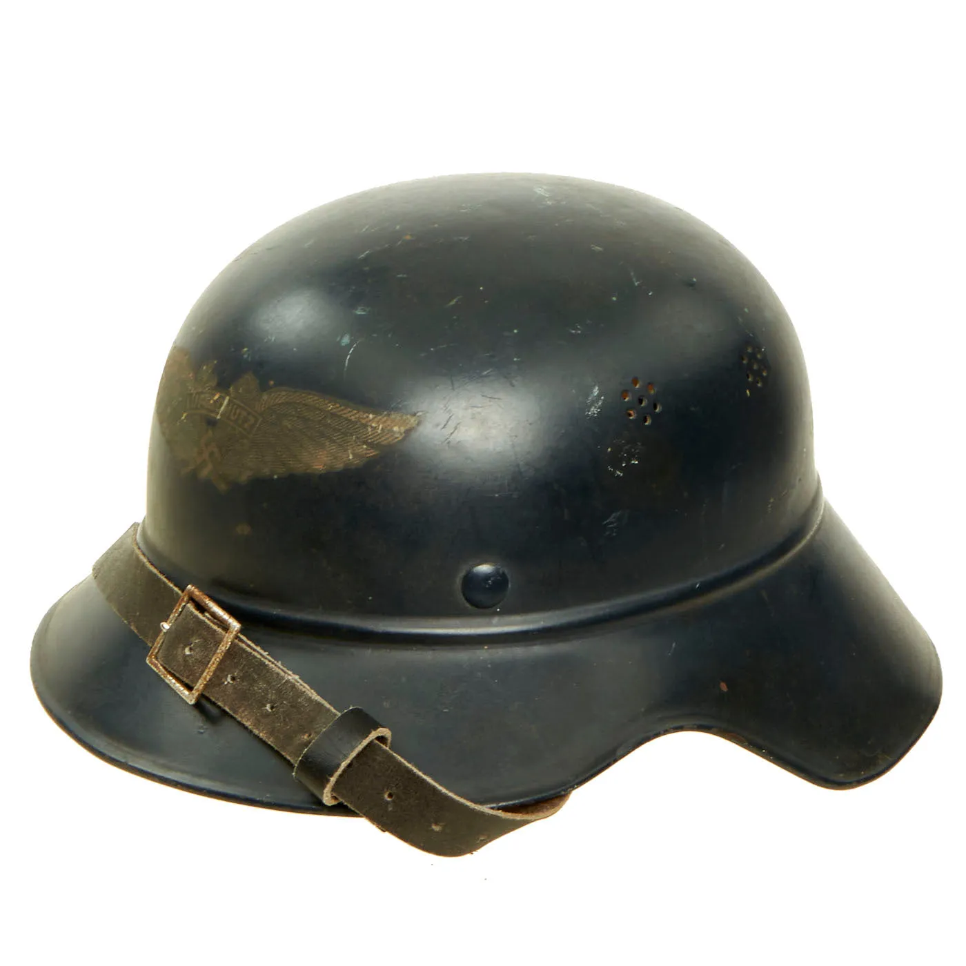 Original German WWII M38 Luftschutz Beaded Gladiator Air Defense Helmet with Single Piece Shell - dated 1939