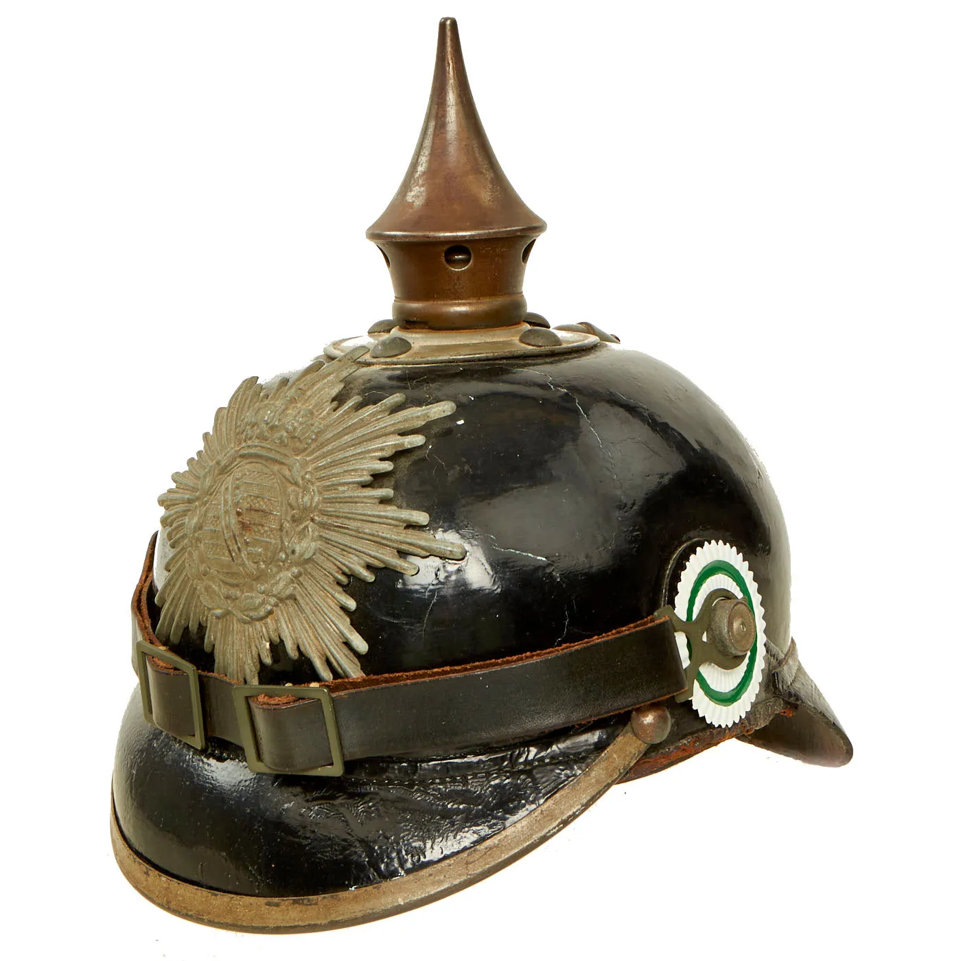 Original Imperial German WWI Kingdom of Saxony M1915 Infantry EM/NCO Pickelhaube Spiked Helmet - dated 1916