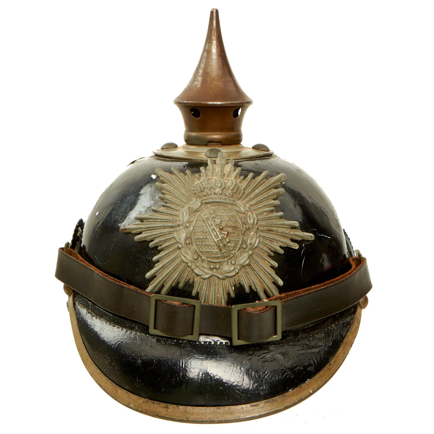 Original Imperial German WWI Kingdom of Saxony M1915 Infantry EM/NCO Pickelhaube Spiked Helmet - dated 1916