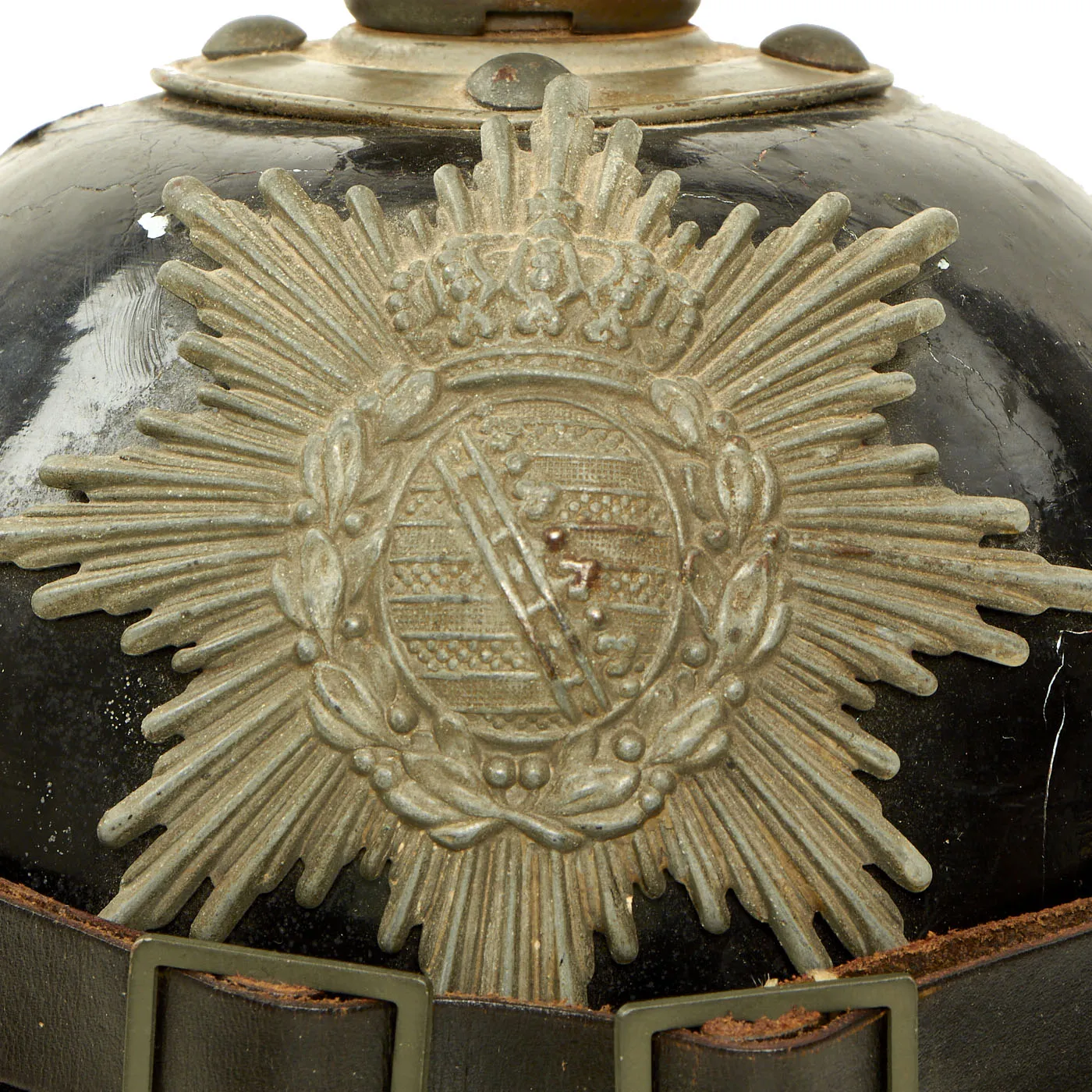 Original Imperial German WWI Kingdom of Saxony M1915 Infantry EM/NCO Pickelhaube Spiked Helmet - dated 1916