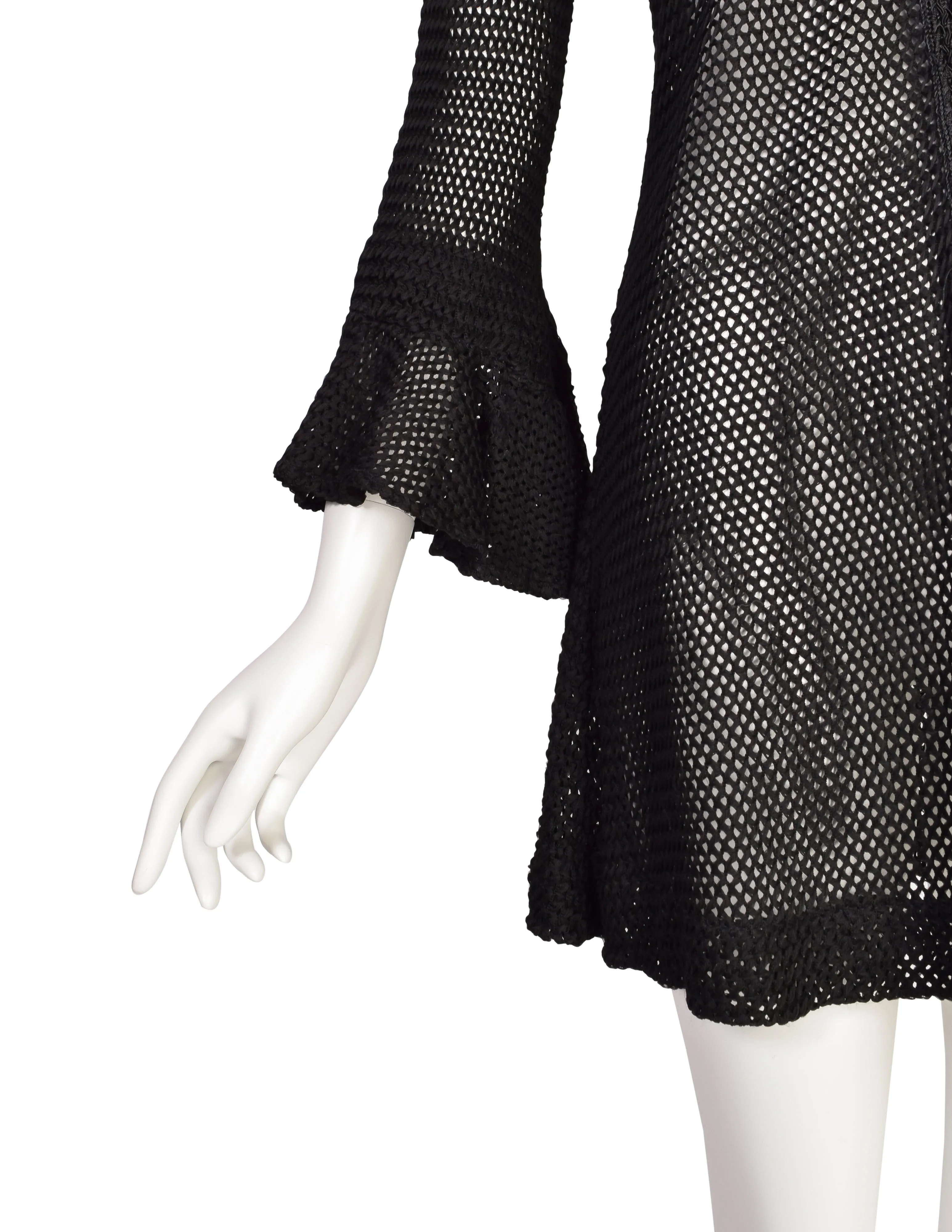 Paraphernalia Vintage Youthquake Black Open Knit Bell Sleeve Ruffle Mini Dress