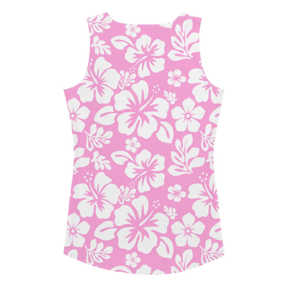 Pink and White Hawaiian Flowers Women's Athletic Swim Tank Top