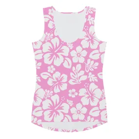 Pink and White Hawaiian Flowers Women's Athletic Swim Tank Top