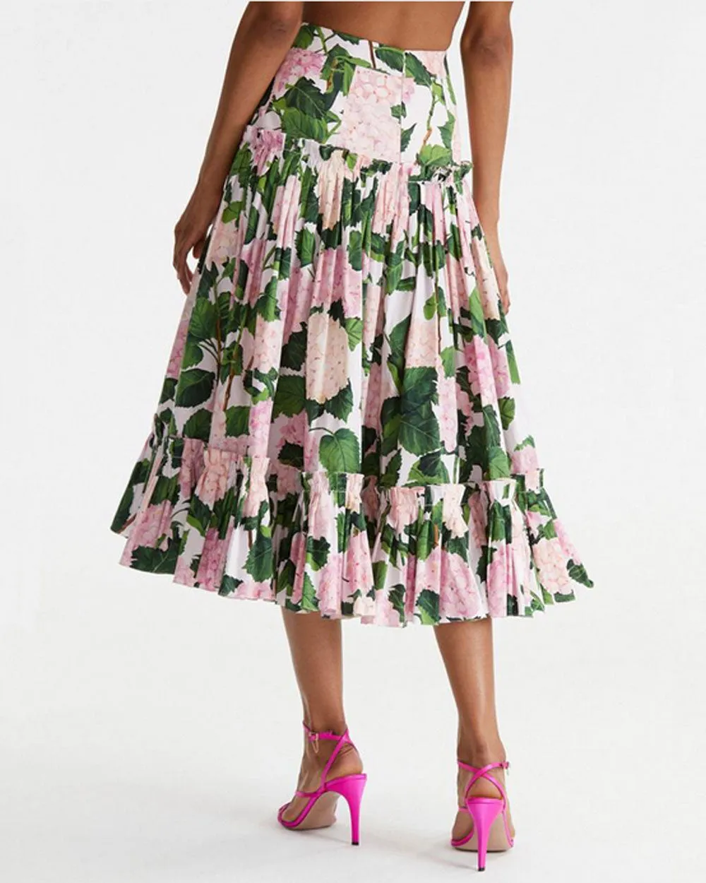 Pink Hydrangea Ruffle Midi Skirt