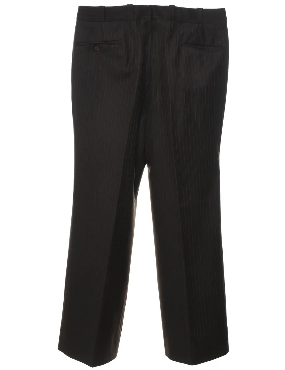 Pinstriped Dark Brown Trousers - W36 L31