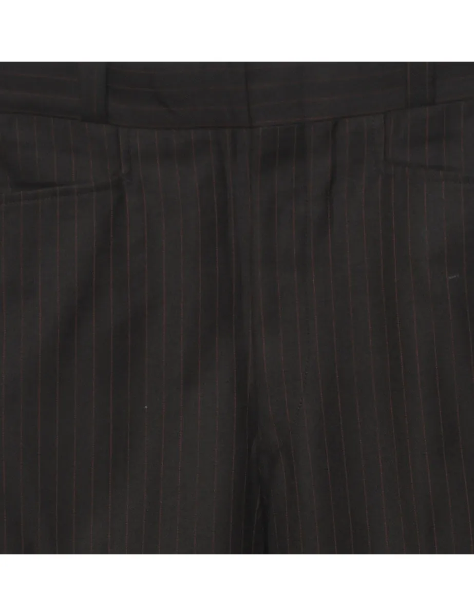 Pinstriped Dark Brown Trousers - W36 L31