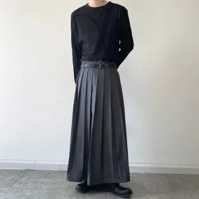 Pleated Double Belt Skirt