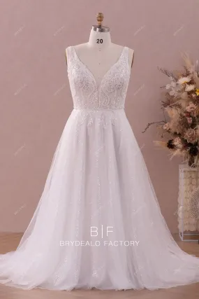 Plus Size Sleeveless Court Train Spring Lace Tulle Bridal Gown