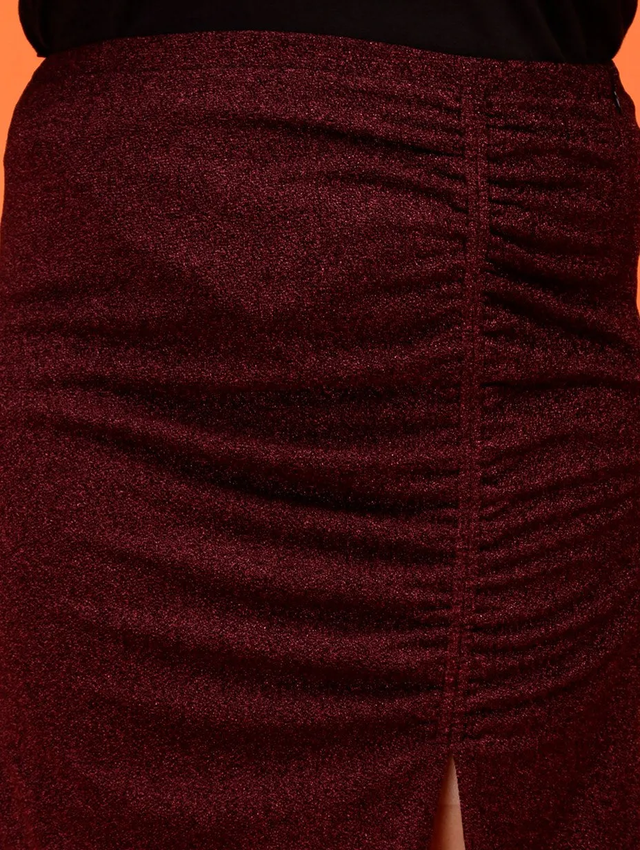 Plus Size Women Maroon Slit Skirt