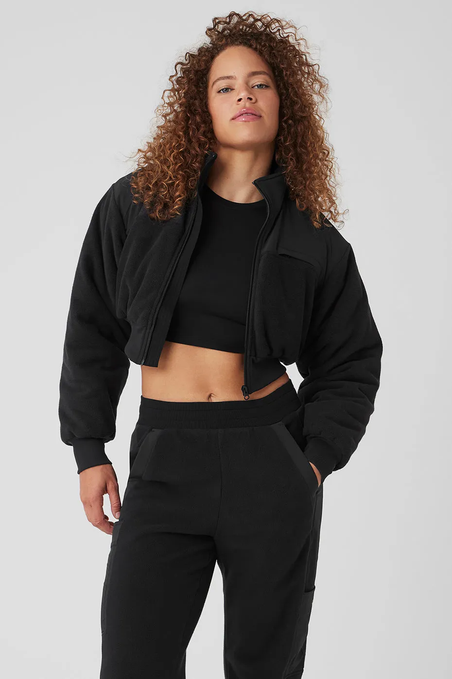 Polar Fleece Cropped Wintry Mix Jacket - Black