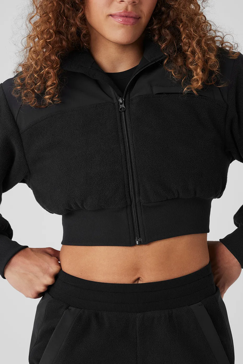 Polar Fleece Cropped Wintry Mix Jacket - Black