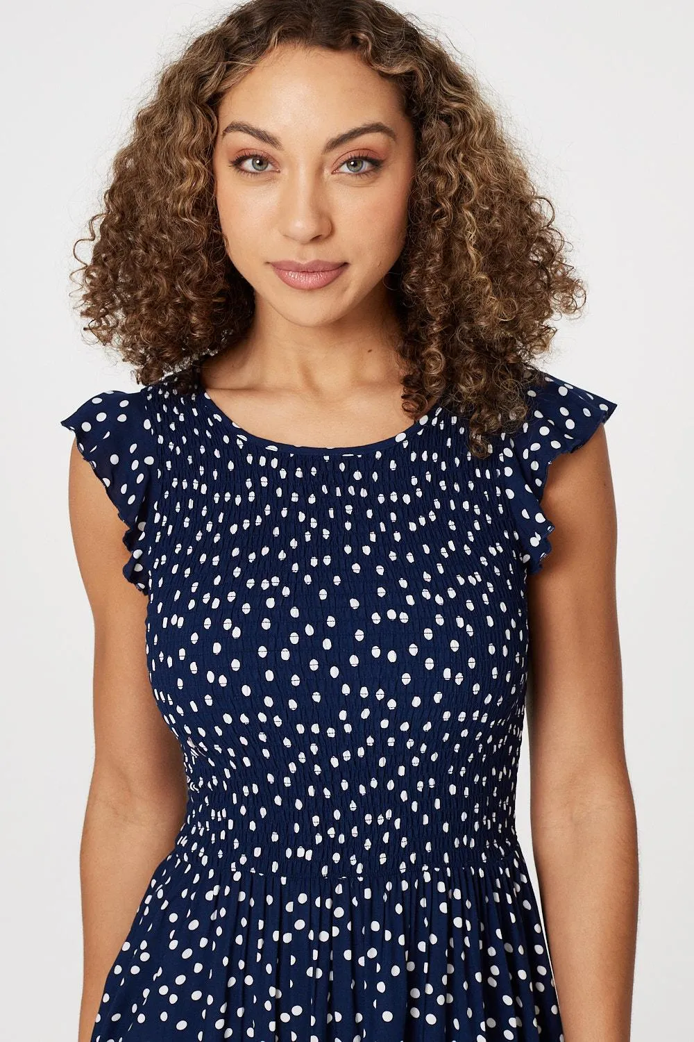 Polka Dot Cap Sleeve Midi Dress