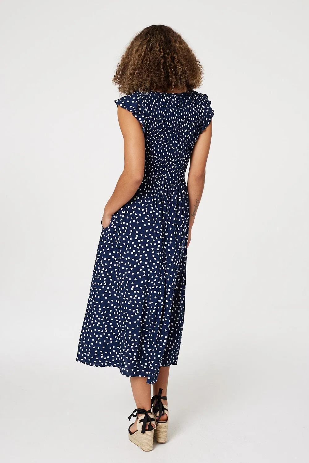 Polka Dot Cap Sleeve Midi Dress