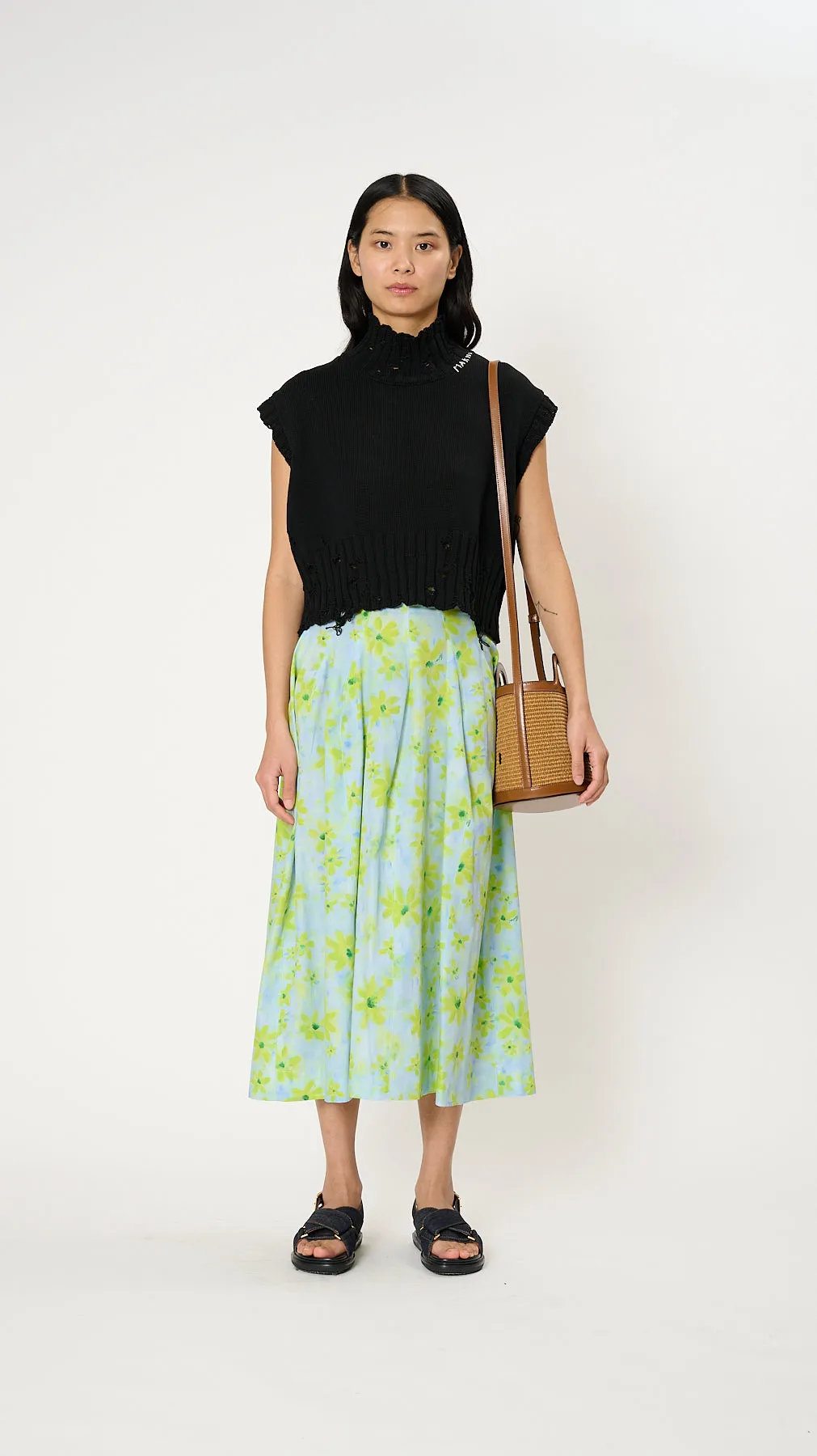 Poplin High-Waist Skirt in Parade Print