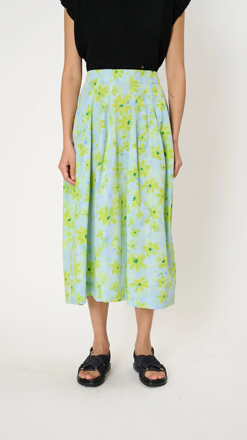 Poplin High-Waist Skirt in Parade Print