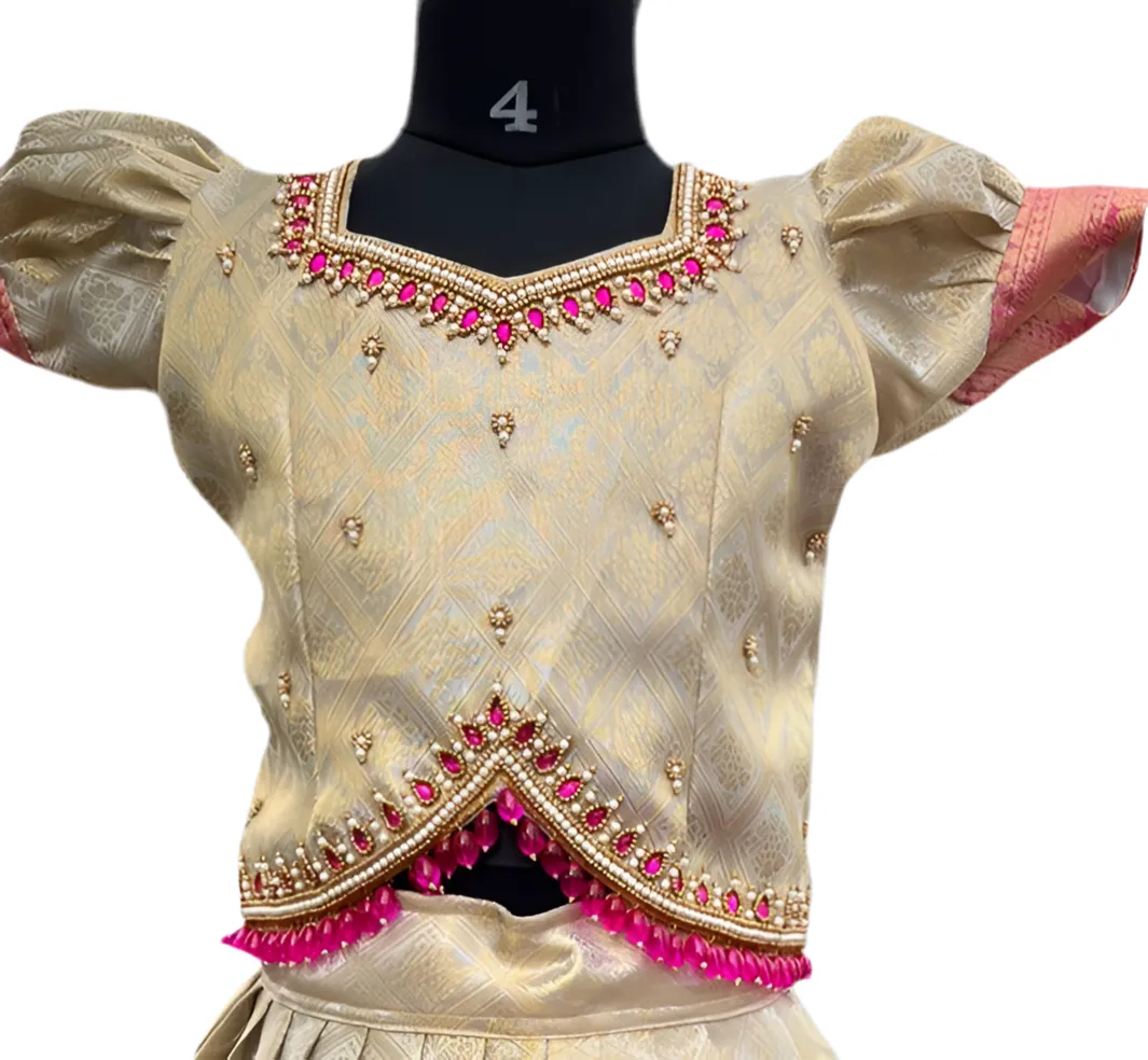 PRE ORDER : Bright Pink and Gold Semi-Silk Lehenga Set