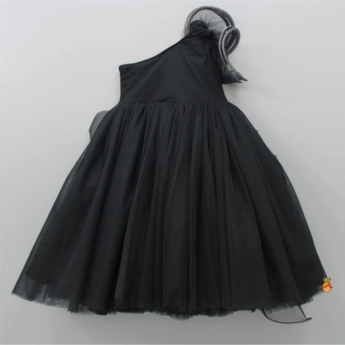 Pre Order: Pearly Adorable Flowers Adorned Black Ruffle Gown