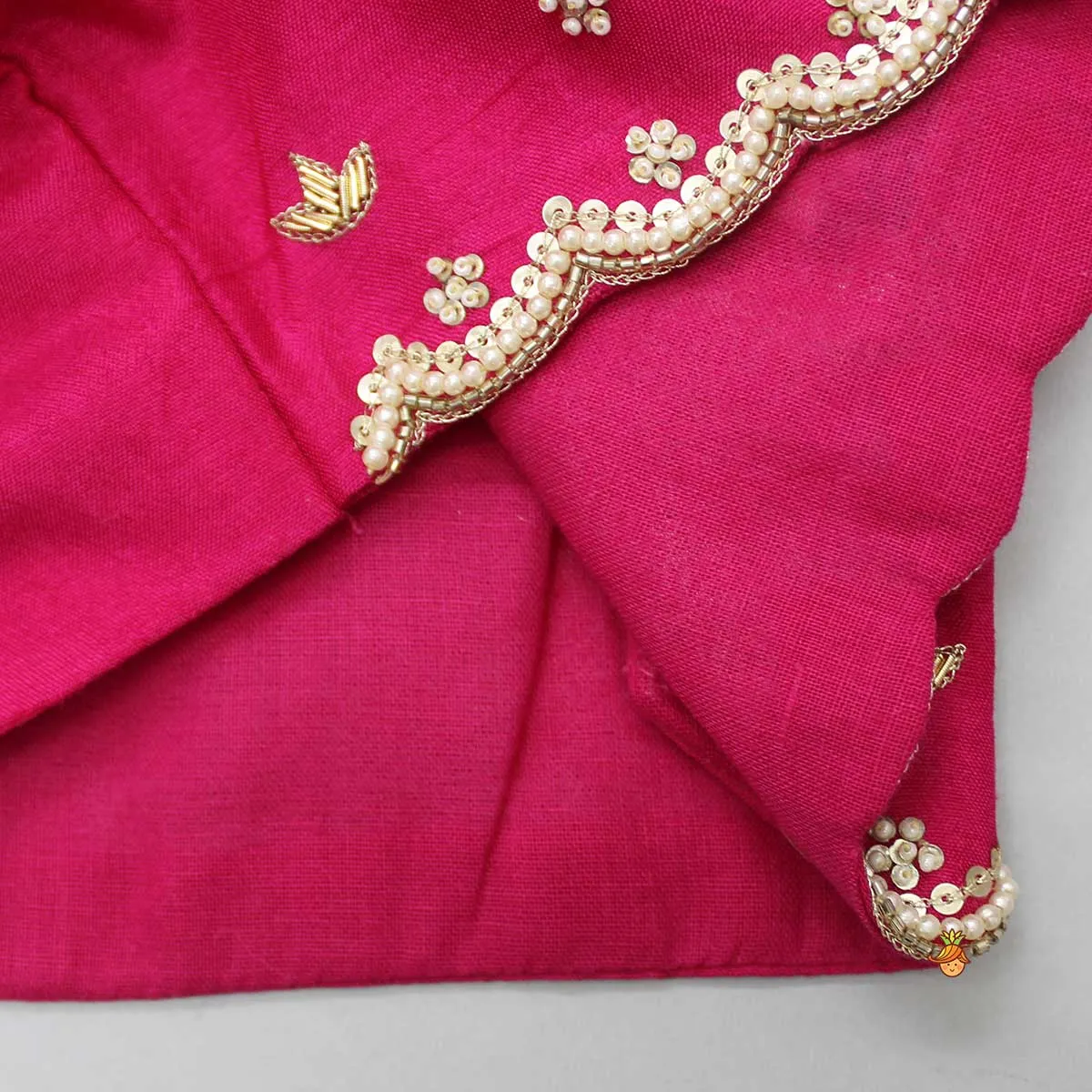 Pre Order: Pleated Armhole Hand Embroidered Pink Top And Lehenga With Net Dupatta