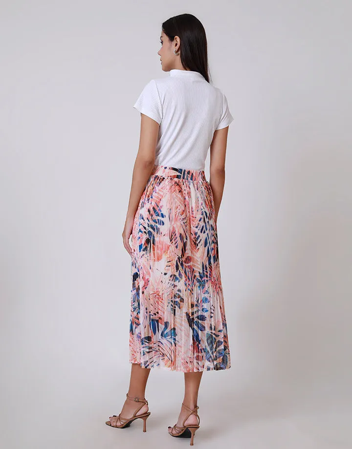 Printed Midi Pleated Skirt