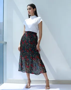 Printed Midi Pleated Skirt