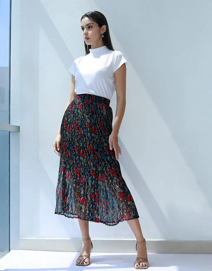 Printed Midi Pleated Skirt