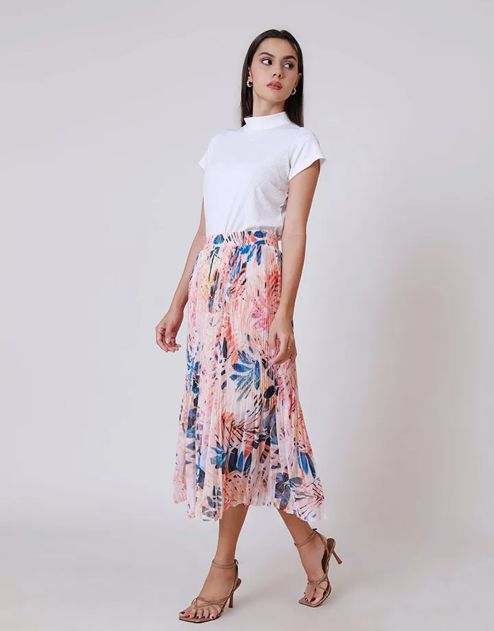 Printed Midi Pleated Skirt