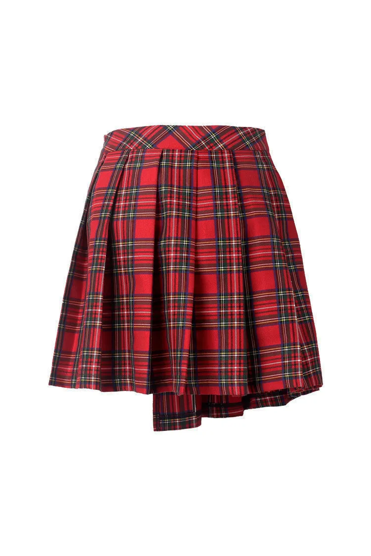 Punk red big pin pleated plaid skirt KW135RD