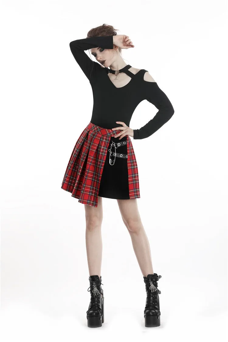 Punk red big pin pleated plaid skirt KW135RD