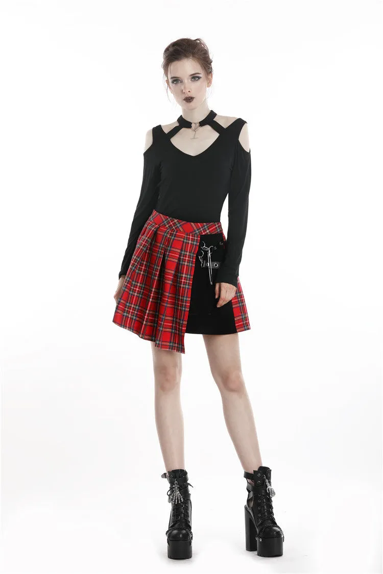 Punk red big pin pleated plaid skirt KW135RD