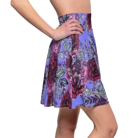 Purple Rose Floral Skater Skirt, Elegant Flower Women's Skater Skirt - Made in USA (US Size: XS-2XL)