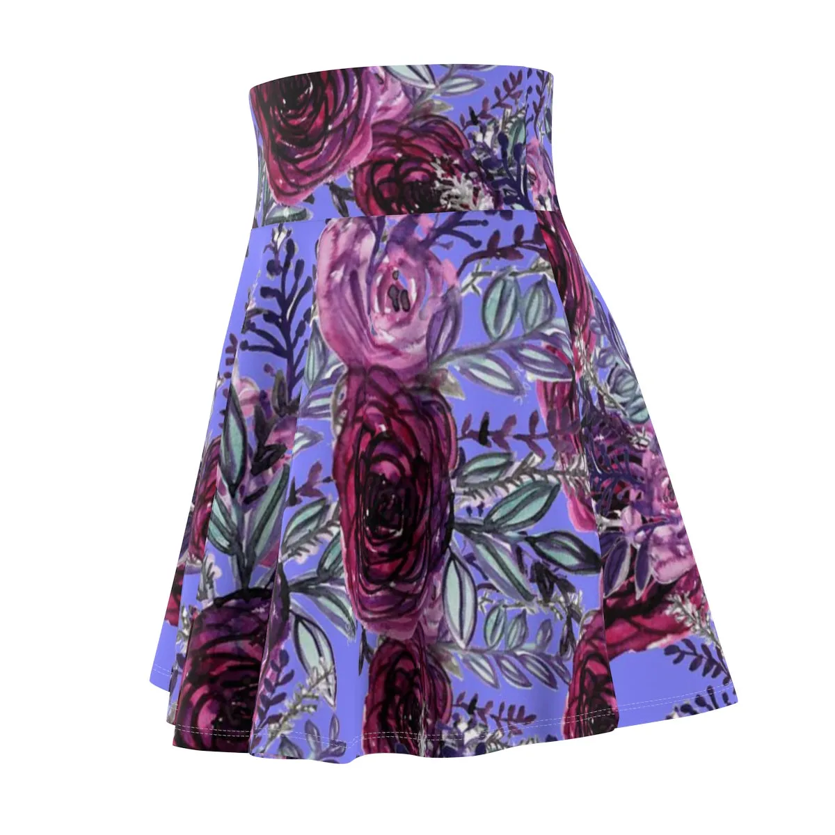 Purple Rose Floral Skater Skirt, Elegant Flower Women's Skater Skirt - Made in USA (US Size: XS-2XL)